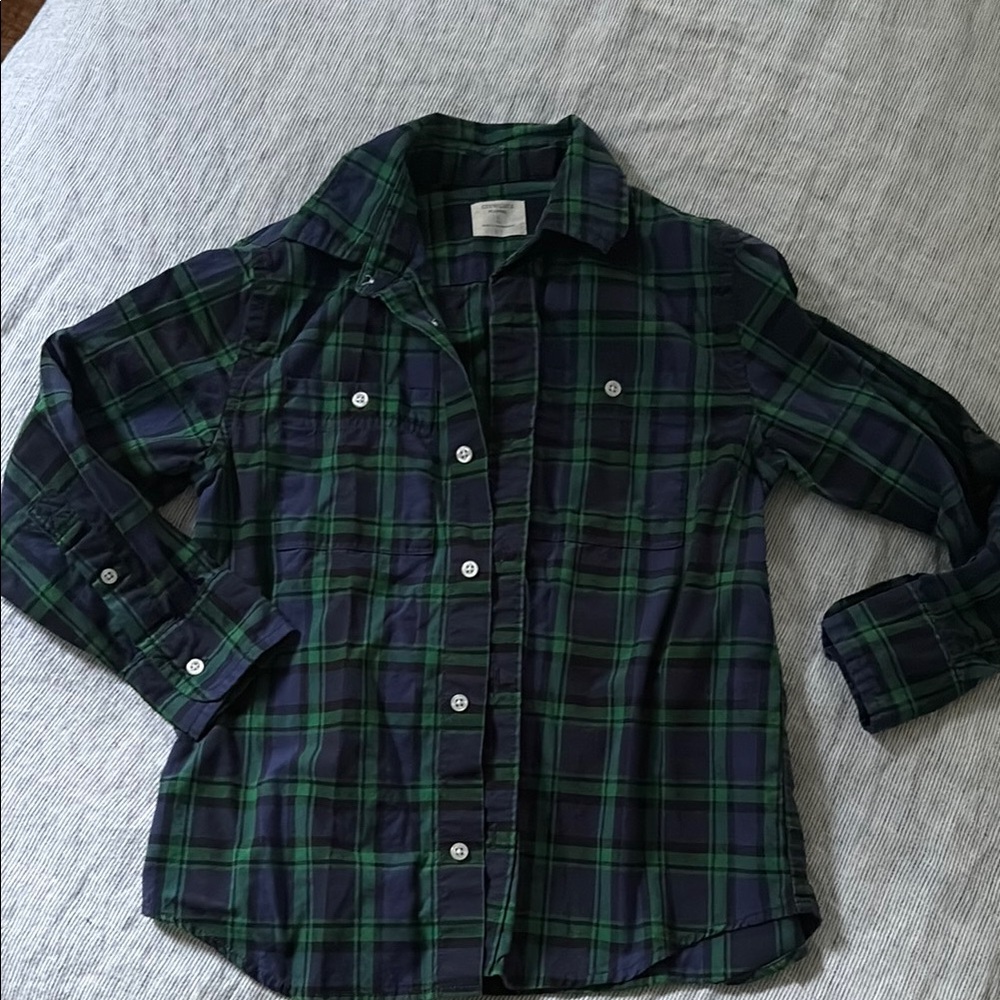 Plaid Button-Front Kids Shirt - Navy & Green